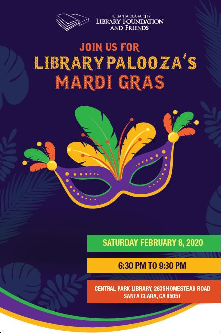 invitation for librarypalooza 2020, the gala fundraiser for The Santa Clara City Library foundation and friends