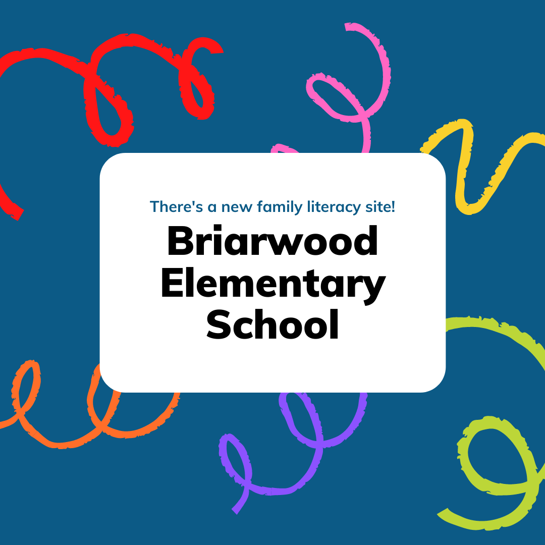 a graphic announcing Read Santa Clara's (a literacy program The Santa Clara City Library Foundation and Friends supports) new family literacy site at Briarwood Elementary School