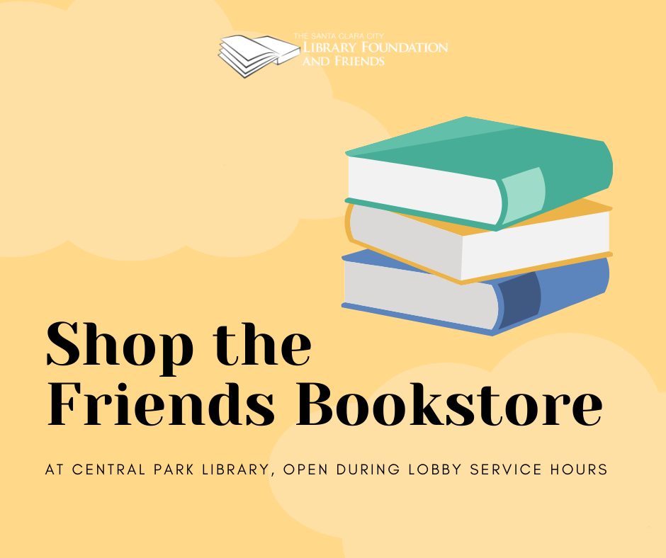 A yellow shop the friends of The Santa Clara City Library book store graphic