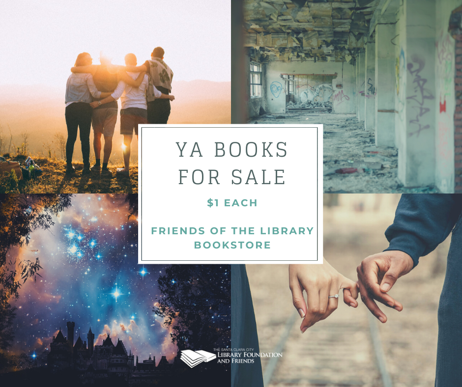 graphic with four photos announcing that The Santa Clara City Library Foundation and Friends has young adult books for sale