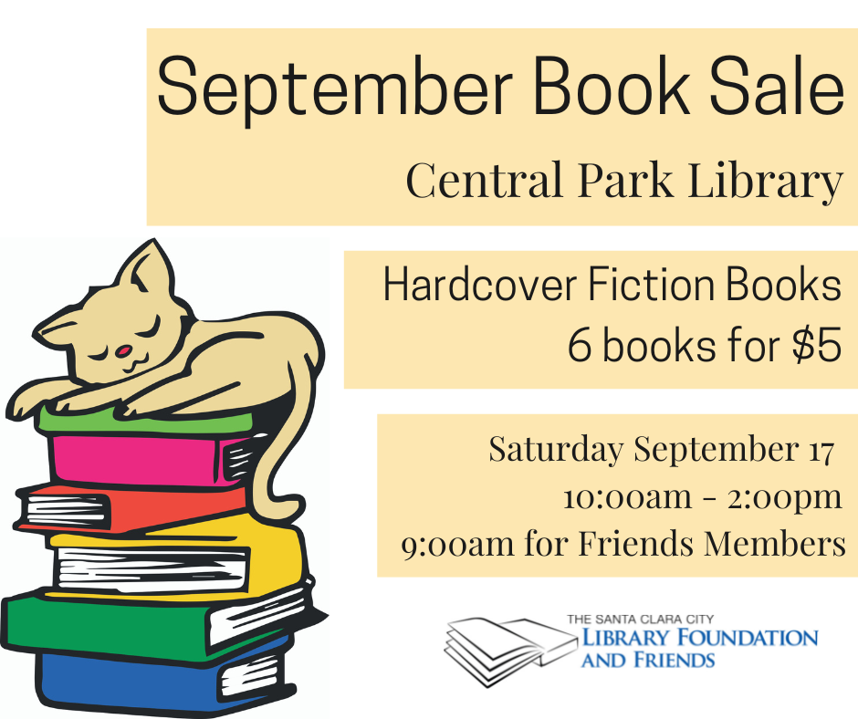get six hardcover fiction books for $5 at the September 2022 box sale held at the Central Park library by the Santa Clara city library foundation and friends