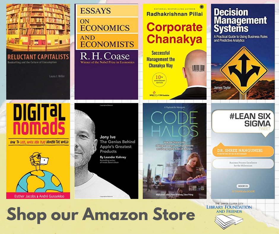A grid of eight business books that the Santa Clara City Library Foundation and Friends has for sale in its online store.