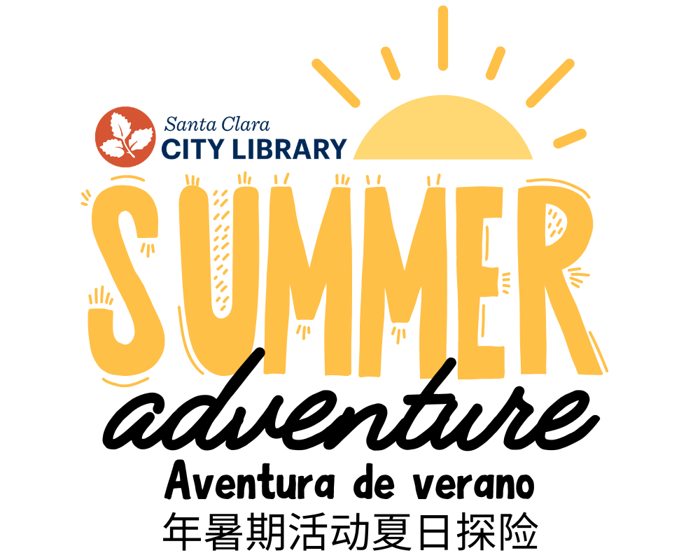 The logo of the Summer Adventure, the Santa Clara city Library's summer reading program.
