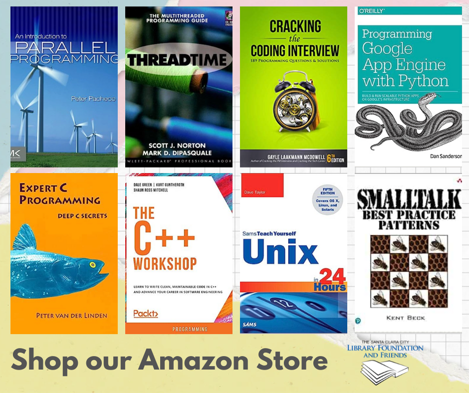 A selection of eight books available for sale at the Friends of the Santa Clara City Library's online book store