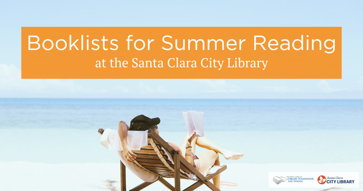 A photo of someone reading on a beach to advertise booklists for summer reading at the Santa Clara City Library.
