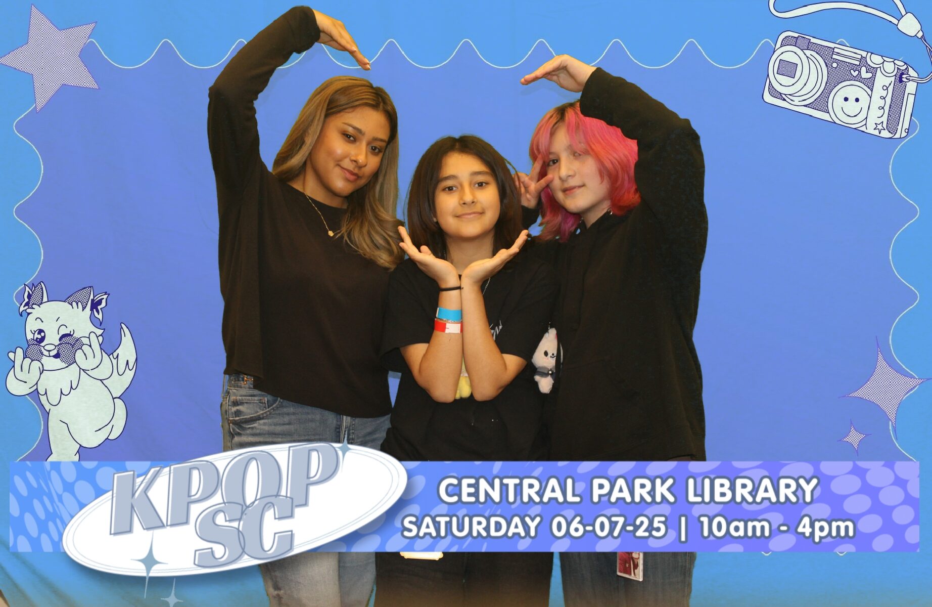 a photo of three teenagers at the Santa Clara City Library's KPOP SC